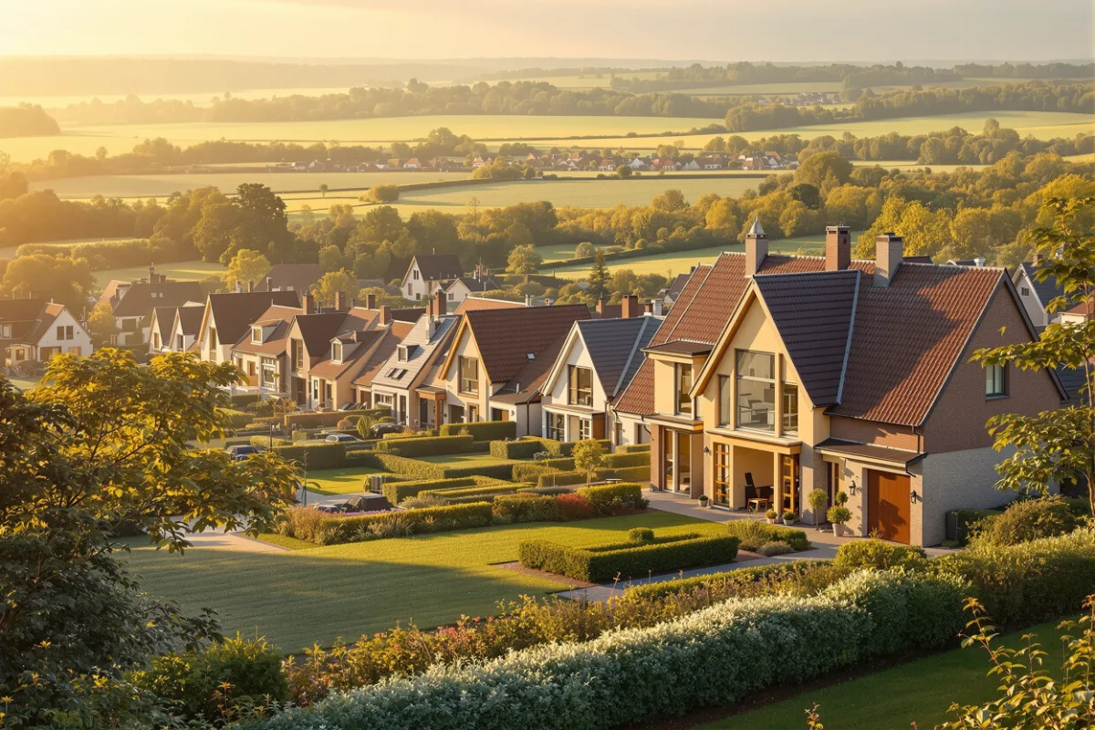 Paysage résidentiel du Brabant wallon avec maisons rénovées aux fenêtres modernes